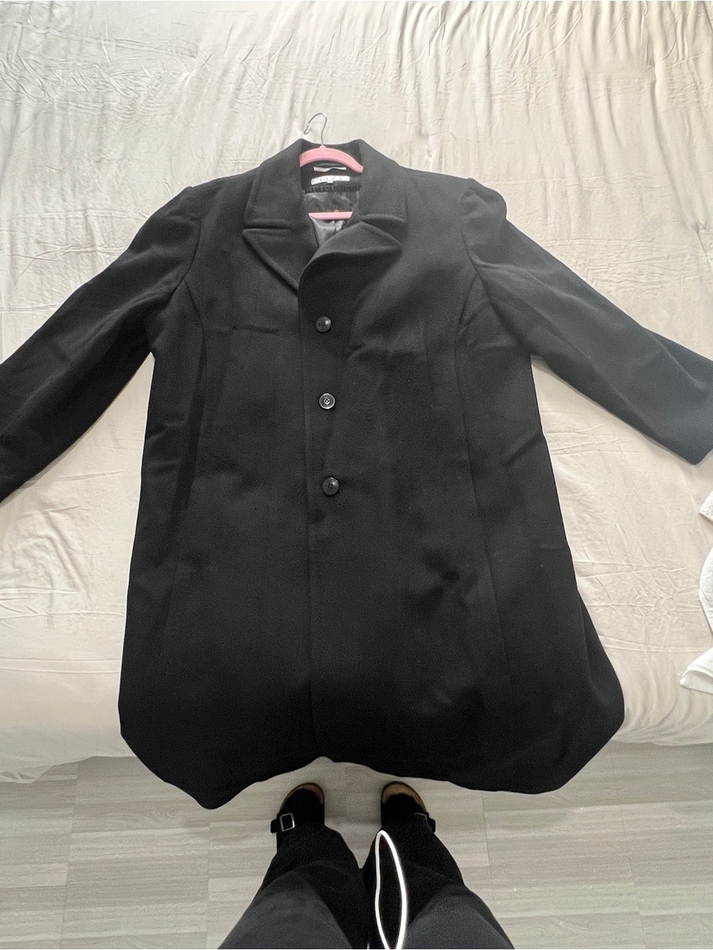 Men's Black Wool Pea Coat - Single-Breasted